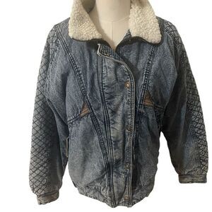 Vintage Ruth Douglas Sherpa Lined Denim Jacket Women Size Small Light Wash